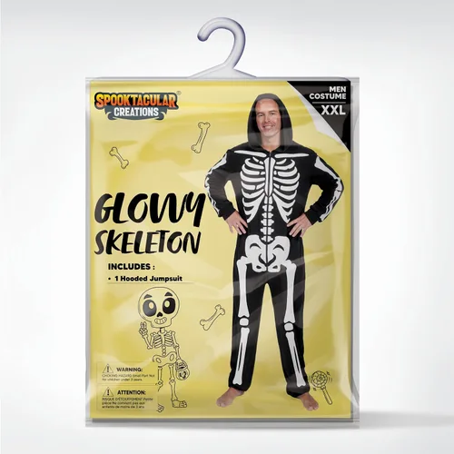 Miniatura 6 de Spooktacular Creations Disfraz de esqueleto para adultos, para hombre, que brilla en la oscuridad, pijama con capucha, ropa de dormir