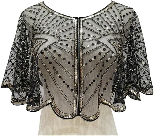 Specell Chal de novia de los años 20, chal con cuentas de lentejuelas, chal y envolturas Bolero, cubierta para vestidos de noche, boda, fiesta, etc