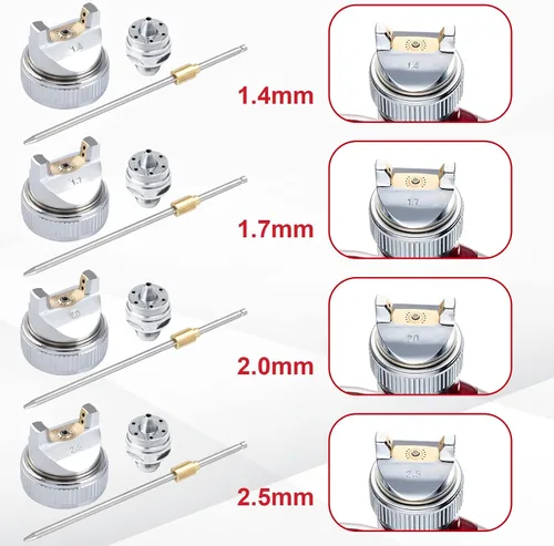 Miniatura 2 de Pindex HVLP Kit de pistola de pulverización con taza de 1000cc, 4 boquillas y agujas de latón reemplazables 1.4mm 1.7mm 2.0mm 2.5mm puntas