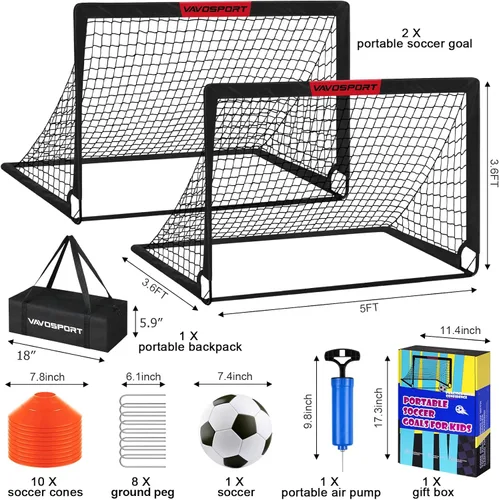 Miniatura 2 de Juego de porterías de fútbol para niños para patio trasero – 2 de 4 x 3 pies, equipo portátil de entrenamiento de portería de fútbol, red de fútbol