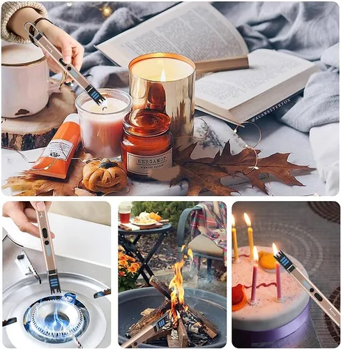 Miniatura 6 de SUPRUS Encendedor de velas eléctrico de arco, resistente al viento, sin llama, recargable por USB, con luz LED, para velas, camping, barbacoa