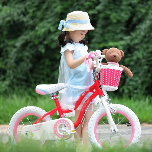 Miniatura 5 de Royalbaby Stargirl Bicicleta infantil de aventura al aire libre con soporte, asiento ajustable y cesta, 18 pulgadas, rosa [3] Rojo coral