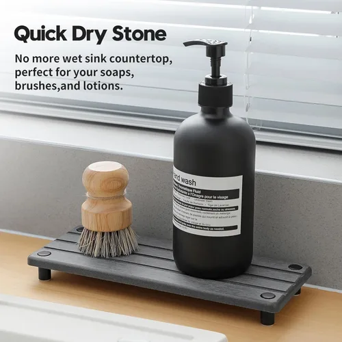 Miniatura 2 de Organizador de Fregadero de Cocina, Bandeja de Piedra Absorbente de Agua para Fregadero, Bandeja de Encimera de Baño de Diatomita, Protector