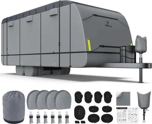 Miniatura 8 de RVMasking Funda para RV de 18' 1"-20' - Tela Oxford 600D Impermeable Resistente al Desgarro, Cubierta de Remolque de Viaje Resistente con 3 Correas