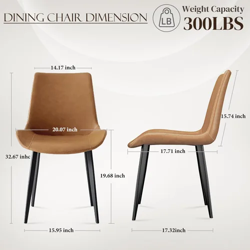 Miniatura 3 de Juego de 4 sillas de comedor, modernas sillas de comedor tapizadas de piel sintética con patas de metal resistentes y respaldo cómodo, sillas Marrón