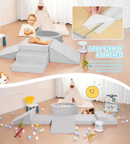 Miniatura 6 de Elftopia Bloques de escalada de espuma con pozo de bolas y escaleras para niños pequeños de 1 a 3 años, juego suave para gatear en interiores, juego