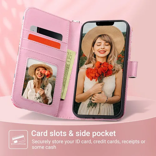 Miniatura 3 de ULAK Funda tipo cartera compatible con iPhone 13 para mujer, funda de piel PU premium con cierre tipo solapa con tarjetero y función de caballete
