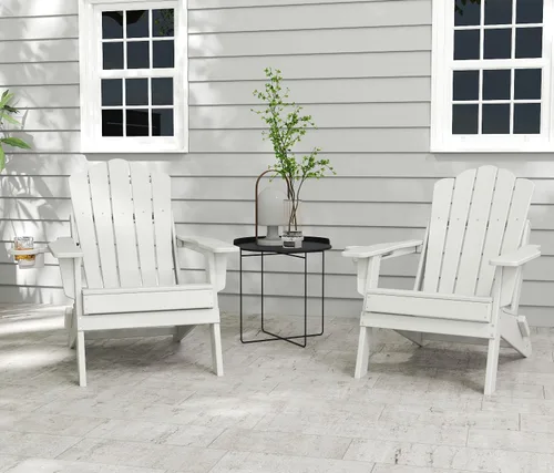 Miniatura 2 de FOOWIN Adirondack - Silla plegable de polietileno de alta densidad para patio con soporte para tazas, silla de plástico resistente de 400 libras