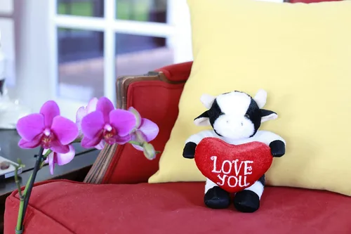 Miniatura 2 de Plushland Animal de peluche con corazón rojo – Love You– Juguete de animales de peluche para niños y adultos – Almohada de corazón bordada – 8