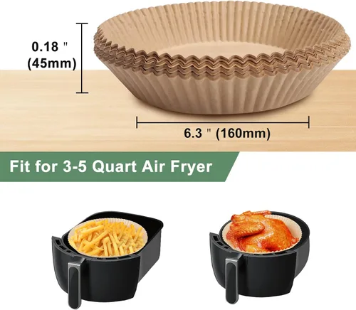 Miniatura 2 de Forro de papel para freidora de aire, material no blanqueado y biodegradable, papel de pergamino desechable antiadherente para freír, hornear, asar