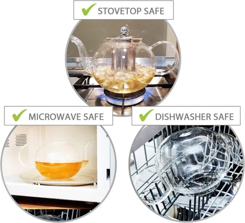 Miniatura 3 de Tetera para estufa, segura. Capacidad para 4 a 6 tazas. Tetera de vidrio con infusor y filtro extraíble de acero inoxidable. Incluye 4 tazas