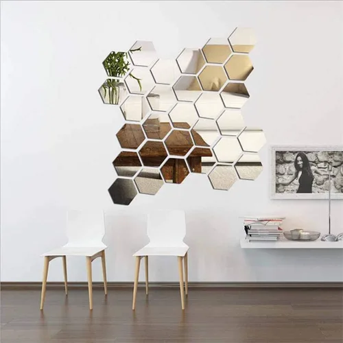 Miniatura 2 de Pegatinas de pared de espejo sin espejo de cristal, espejo de plástico, 3D, hexagonal, acrílico, decoración de pared, azulejos autoadhesivos