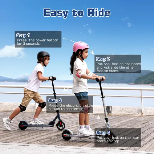 Miniatura 8 de Caroma E35 Kids Electric Scooter for Ages 8-12, 150W Motor Up to 7 Miles Range & 10 MPH Speed, LED Display, Colorful Rainbow Lights, Adjustable