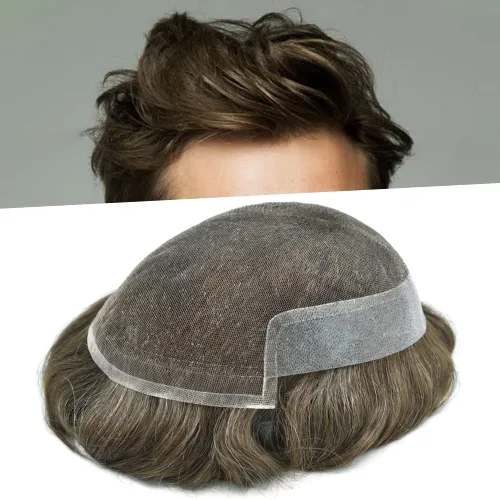 Miniatura 44 de Tupé para hombre, cabello humano real, suave encaje suizo frontal, tupé para hombres, sistema de cabello, extensiones capilar para hombre
