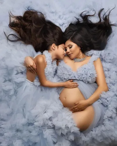 Miniatura 5 de MASHENGYUE Vestidos de maternidad de tul hinchado para sesión de fotos, vestido de baby shower, vestidos de maternidad para fotografía