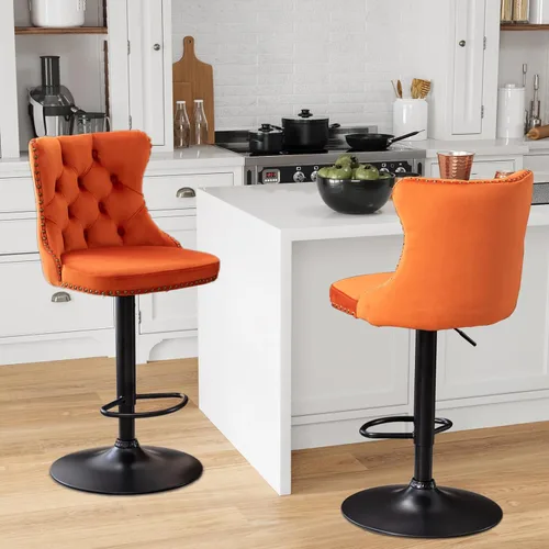 Miniatura 26 de Aoowow Juego de 2 taburetes de bar giratorios, taburetes de bar ajustables con respaldo de terciopelo copetudo, sillas de bar modernas tapizadas