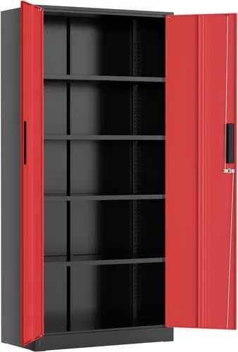 Miniatura 13 de Greenvelly Armario de almacenamiento de metal con cerradura, gabinete de almacenamiento cerrado negro de 72 pulgadas con 2 puertas y 4 estantes