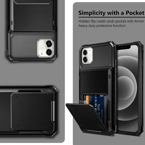 Miniatura 5 de Vofolen Funda compatible con iPhone 12, cartera 5G, 4 ranuras para tarjetas, tarjetero con bolsillo oculto, doble capa, cubierta trasera protectora