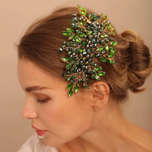 Miniatura 8 de Jumwrit Diadema hecha a mano con diamantes de imitación y cuentas para el pelo y accesorio de boda para mujeres y niñas (negro)