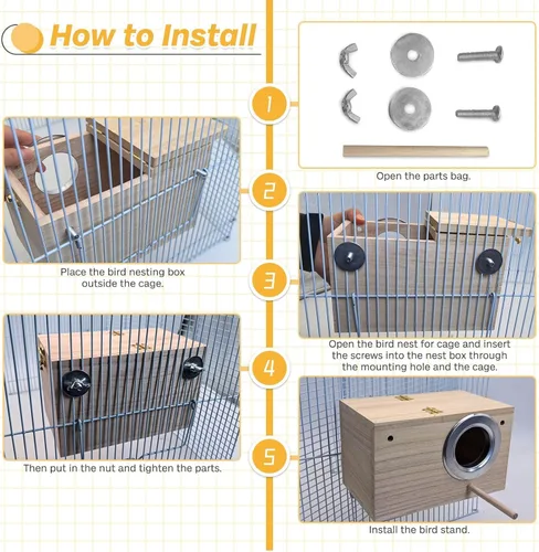 Miniatura 5 de PINVNBY Caja nido de periquitos para pájaros para jaula de madera, caja de cría de aves para tortolitos, cacatúas, periquitos, pinzones, pájaros