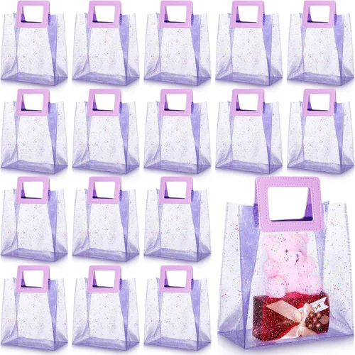 Miniatura 8 de Jetec 20 bolsas de regalo de PVC transparente blanco con asas a granel, bolsas de regalo de fiesta reutilizables para bodas, despedidas de soltera