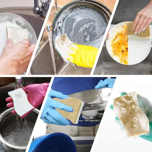 Miniatura 7 de Paquete de 9 esponjas de cocina naturales biodegradables – Esponja compostable de celulosa y nuez de coco – Esponjas ecológicas sostenibles