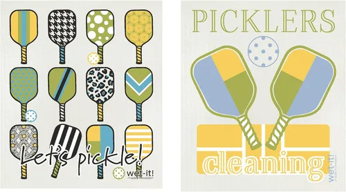 Wet-It! Juego de paños de cocina suecos de 2 unidades - Diseño de palas de pickleball y pickleros, paños de cocina altamente absorbentes, perfectos