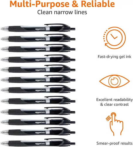 Miniatura 6 de Amazon Basics Bolígrafos retráctiles de tinta de gel para tomar notas y escribir en la oficina, punta fina de 0.028 in, escritura suave, negro