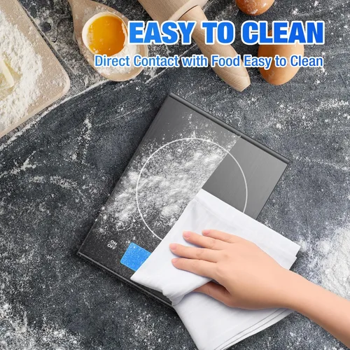Miniatura 5 de Diyife - Báscula de cocina recargable de acero inoxidable 304, báscula digital de alimentos de 33 libras con pantalla LCD, baterías y carga tipo C