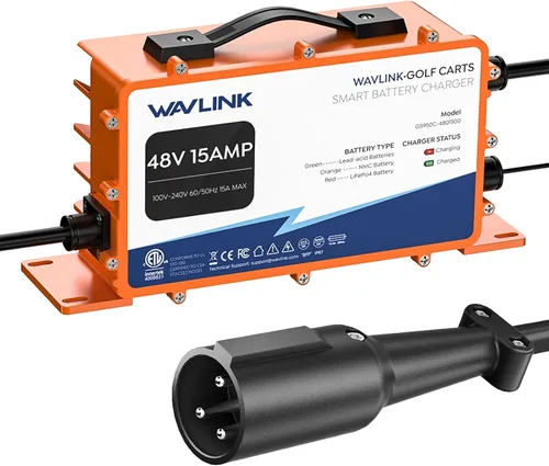 WAVLINK Cargador de batería para carrito de golf de 48 V 18 AMP, impermeable IP67, compatible con LiFePO4/NMC/plomo-ácido (conector redondo de 3