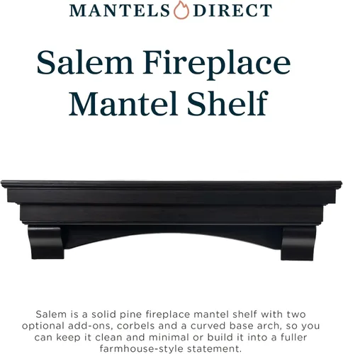 Miniatura 3 de MANTELSDIRECT Mantels Direct Salem - Repisa de Chimenea de Madera con Ménsulas Arqueadas - Cerezo 48 Pulgadas Estante Rústico de Madera de Pino
