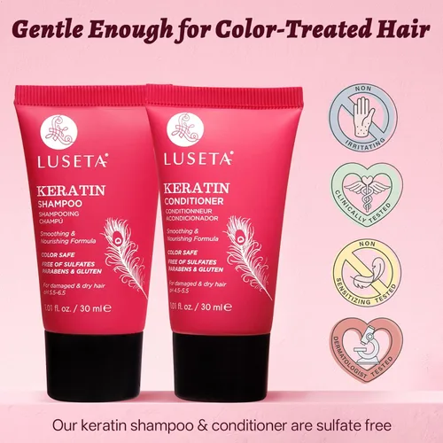 Miniatura 6 de Luseta - Juego de champú y acondicionador de viaje de queratina para cabello seco, dañado o tratado con color, suavizar e hidratar, mini kit