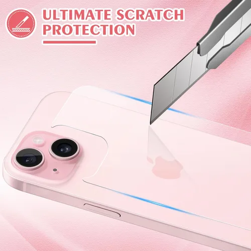 Miniatura 2 de Protector de pantalla trasera para iPhone 15 Plus [2 unidades], 15 Plus Protector de vidrio trasero anti-huellas dactilares/arañazos ultra delgado