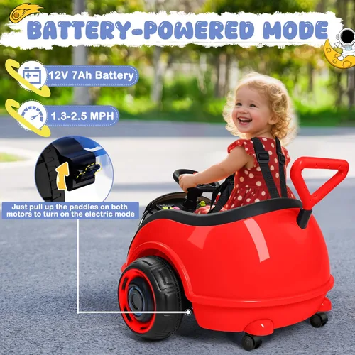 Miniatura 3 de ANPABO Auto eléctrico de empuje y paseo 3 en 1, juguete de paseo para niños de 12 V con control remoto, giro de 360°, cinturón de seguridad de 5 Rojo