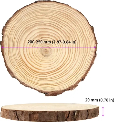 Miniatura 2 de JEUIHAU 6 piezas de rebanadas de madera natural sin terminar de 8 a 10 pulgadas, discos redondos de madera para corteza de árbol, círculos de madera