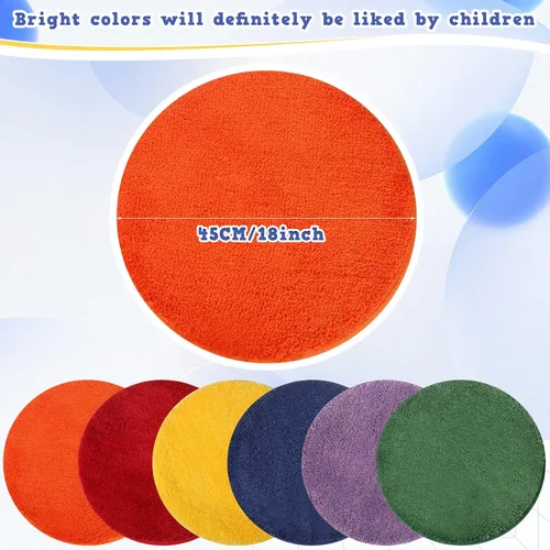 Miniatura 6 de Funtery Alfombra colorida de 6 asientos circulares de 18 pulgadas, alfombra redonda para niños, alfombra suave para aula, cojines educativos