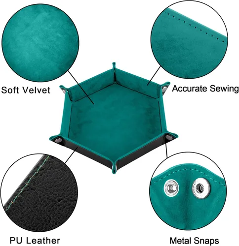 Miniatura 3 de SIQUK 4 bandejas de dados portátiles hexagonales, de piel sintética, para juegos de dados como RPG, DND y otros juegos de mesa