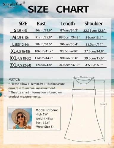Miniatura 90 de SimpleFun - Vestidos de verano para mujer, camiseta floral, vestido de playa de estilo bohemio, informal, con bolsillos y sin mangas