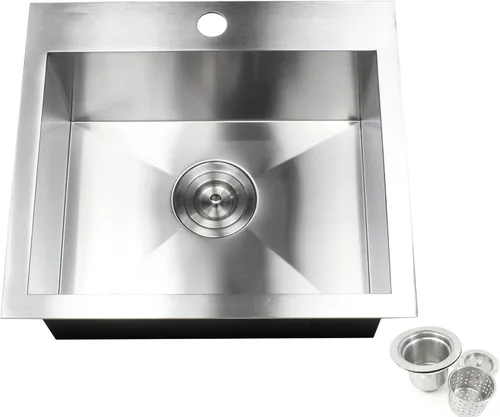 Fregadero de cocina contemporáneo de calibre cero cero de calibre 16 de acero inoxidable para montar en la parte superior/caída con colador de cesta
