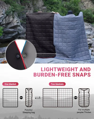 Miniatura 6 de KingCamp Manta Ultraligera para Campamento, Alternativa de Plumón Empacable, Mantas Vestibles Acolchadas Resistentes a la Intemperie, Edredón Cálido