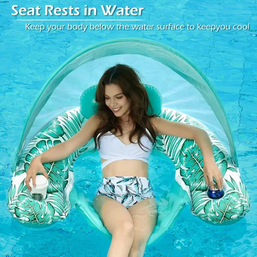 Miniatura 5 de Jasonwell Flotador de piscina con dosel – Flotadores inflables de piscina para adultos, silla flotante de piscina, flotadores para piscina, silla