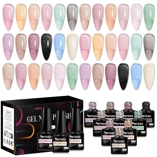 Miniatura 18 de MTSSII Juego de 18 esmaltes de uñas de gel, color nude, rosa, azul, amarillo, kit de esmalte de uñas de gel, compatible con lámpara UV/LED, remojar