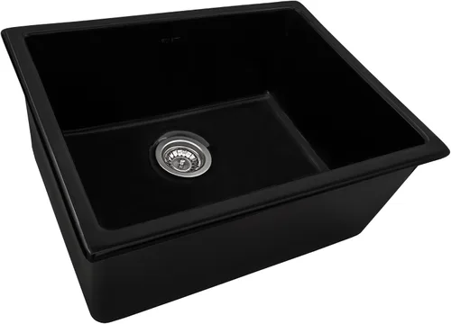 Ruvati RVL2420BK - Fregadero de cocina de montaje inferior/empotrado de arcilla refractaria de 24 pulgadas - negro brillante