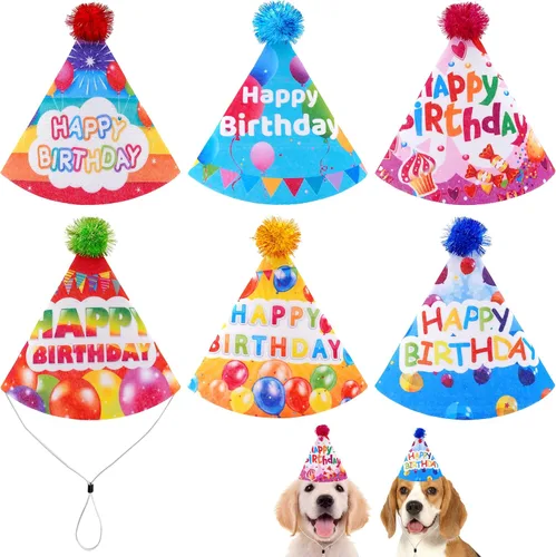 Miniatura 11 de 6 sombreros de fieltro para fiesta de cumpleaños de perro, para perros grandes, XL, XXL, estampado de huesos de pata de perro con pompones