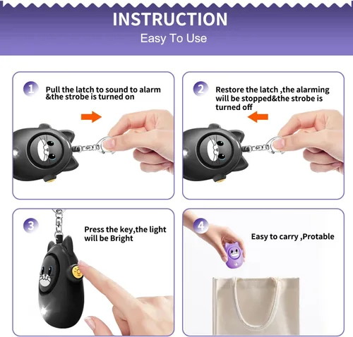 Miniatura 5 de Alarma de seguridad personal para mujeres, sirena fuerte, llavero de sirena de 130 dB en una variedad de colores, bonito dispositivo de seguridad