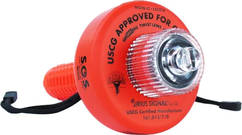Sirius Signal C-1003 SOS - Señal de socorro LED, reemplazo electrónico de llamarada, aprobado por USCG, incluye bandera diurna y silbato Señal SOS