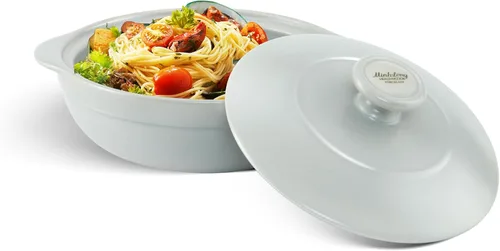 MINH LONG - Horno holandés de porcelana de 2 cuartos con tapa, sin plomo ni cadmio, apto para horno hasta 482 °F, retención de calor, olla de Luna -