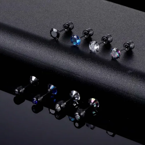 Miniatura 6 de FIBO STEEL Aretes de titanio de 0.118 a 0.276 pulgadas, aretes de tuerca de acero quirúrgico para hombres y mujeres, arcoíris 5A, circonita cúbica