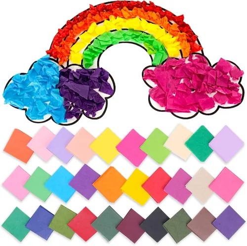 Cuadrados de papel de seda – 1 x 1 pulgada para artes y manualidades – 3000 piezas en 30 colores surtidos, cuadrados de mosaico de tejido arcoíris
