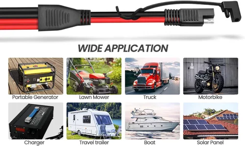 Miniatura 6 de Cable de conector automotriz de alimentación SAE CC de 10 AWG, divisor en Y, cable de extensión SAE 1 a 2, apto para conexión y transferencia